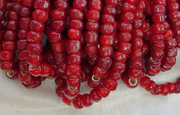 East Oasis Antique Venetian White Heart Trade Beads 8mm, Long Red Glass Strand