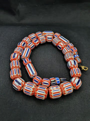 Vintage Beautiful chevron Trade Glass blue beads Necklace