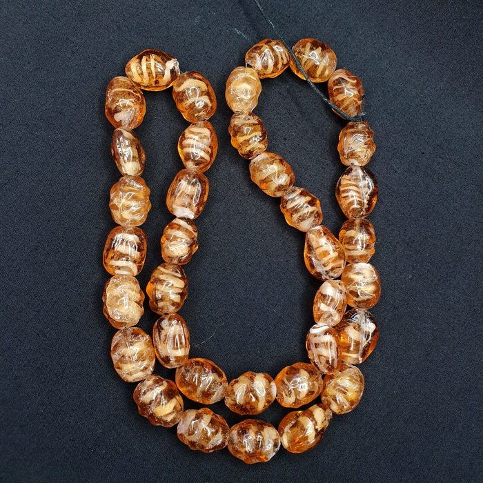 Vintage Glass Beads Honey Amber Fancy Glass Trade Beads Strand