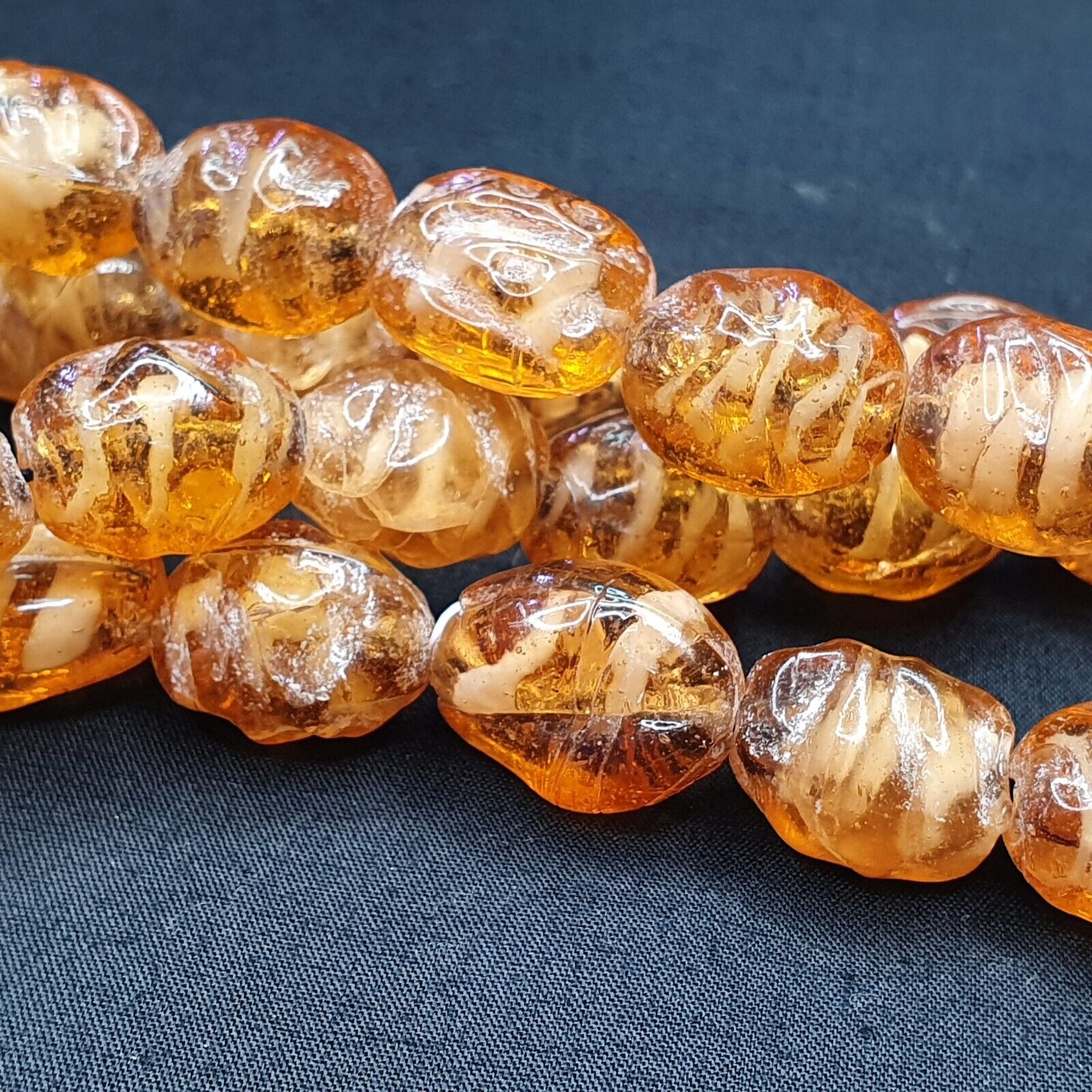 Vintage glass beads Honey Amber fancy Glass trade Beads Strand