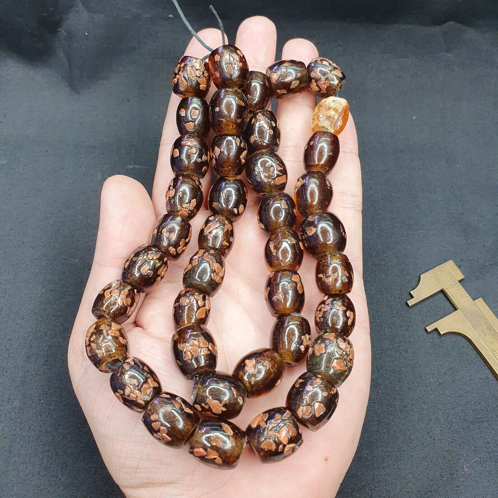 Vintage glass beads aventurine BROWN fancy trade Beads 15x15MM