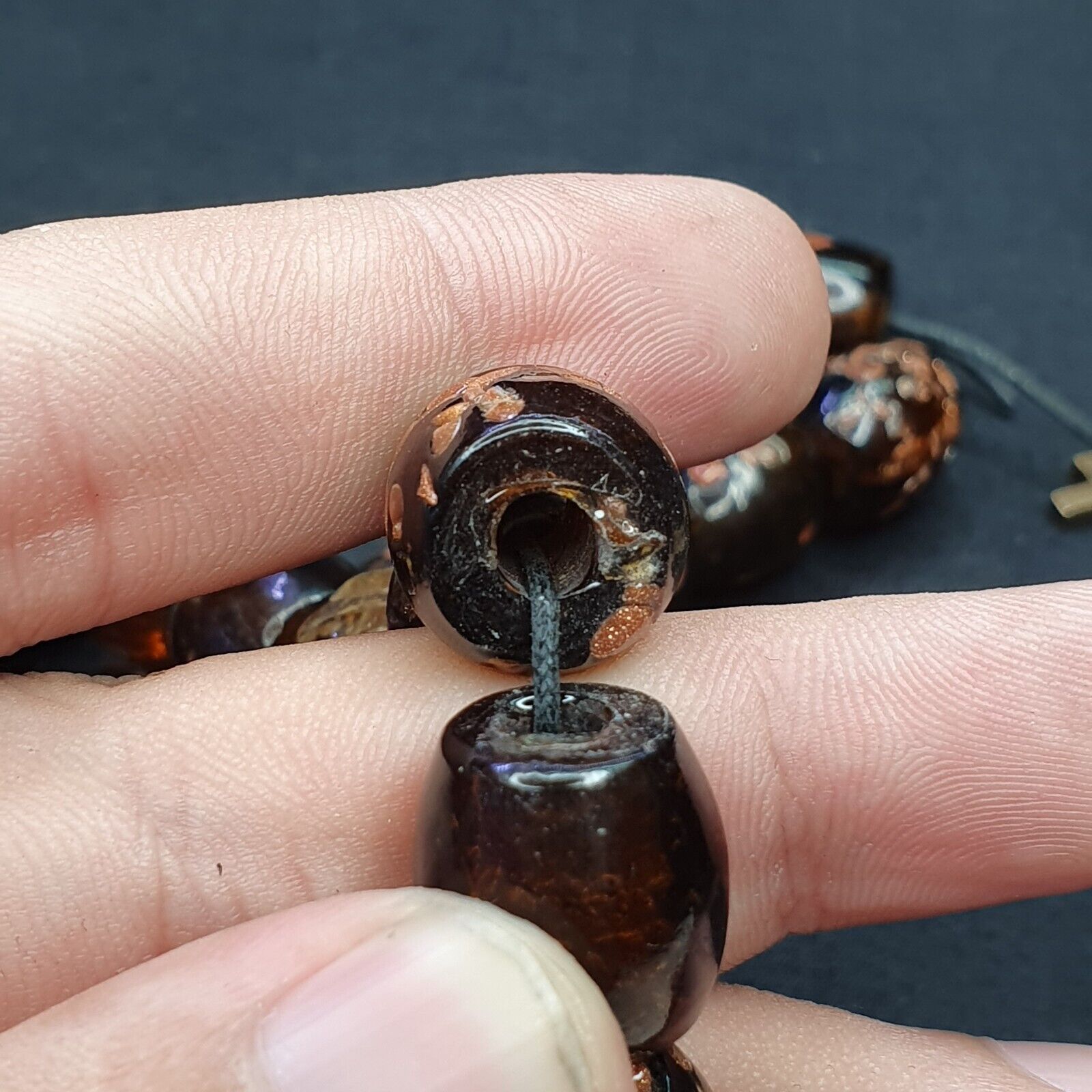 Vintage glass beads aventurine BROWN fancy trade Beads 15x15MM