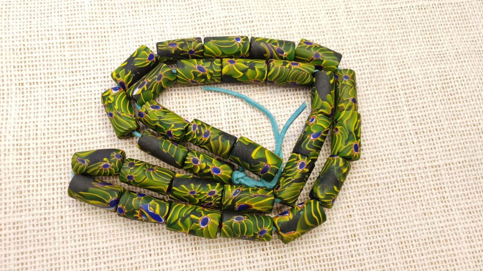 African Trade beads Vintage  old glass black green eye fancy beads