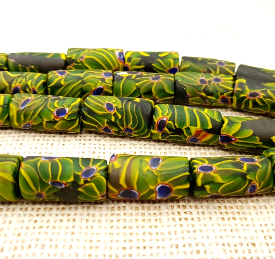 African Trade beads Vintage  old glass black green eye fancy beads