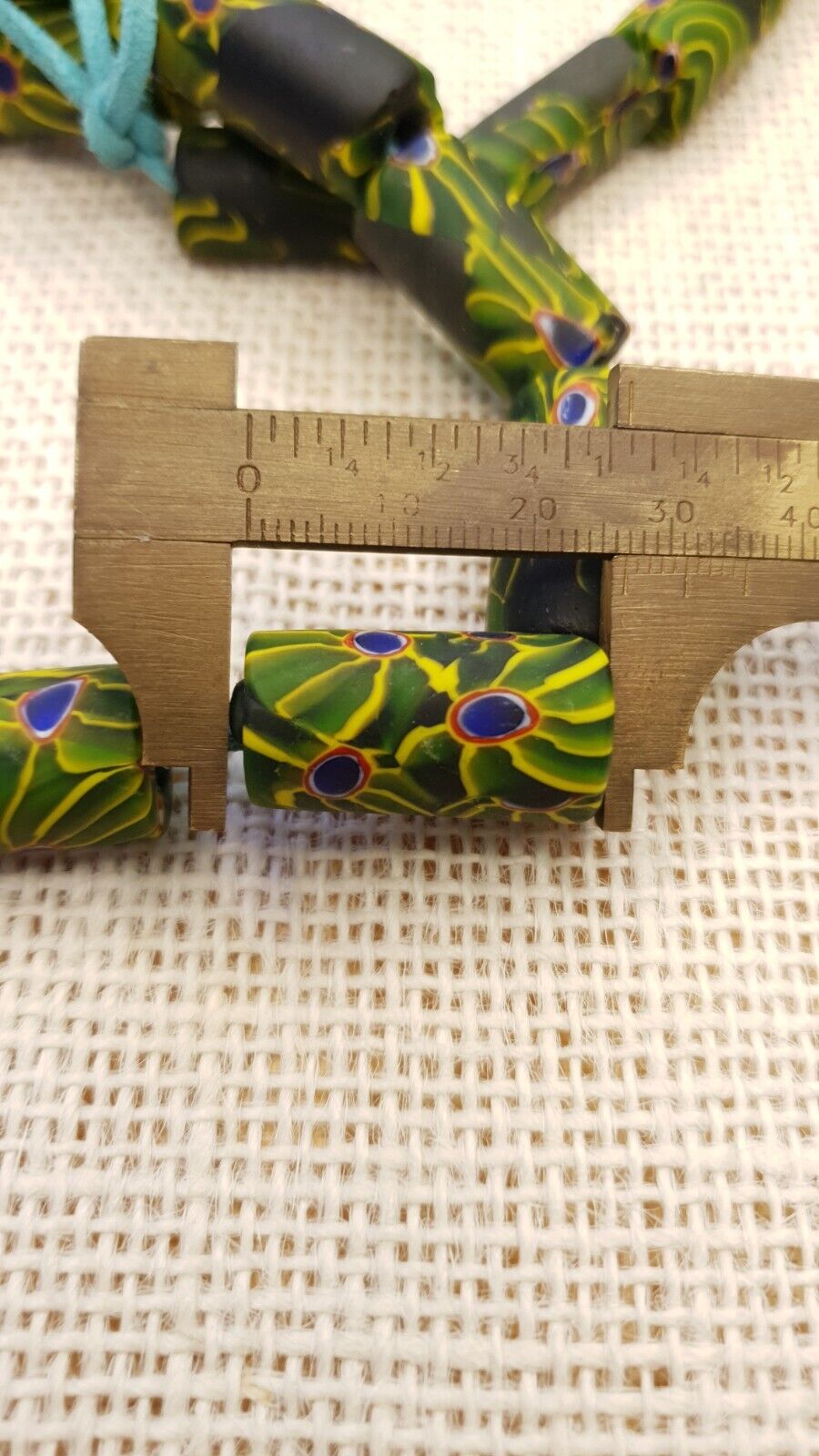 African Trade beads Vintage  old glass black green eye fancy beads