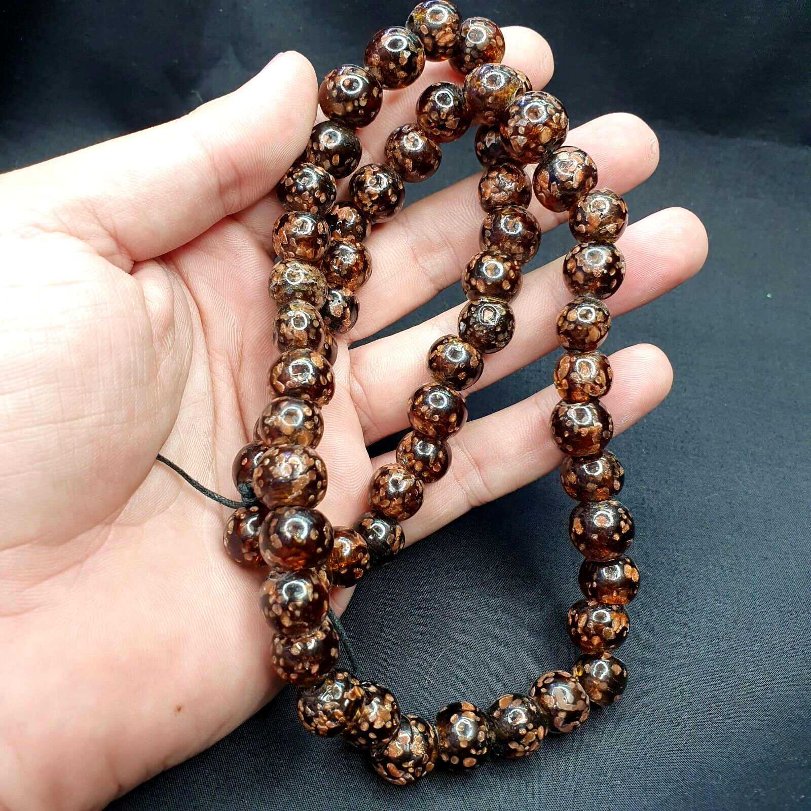 Vintage glass beads aventurine BROWN fancy trade Beads 12MM