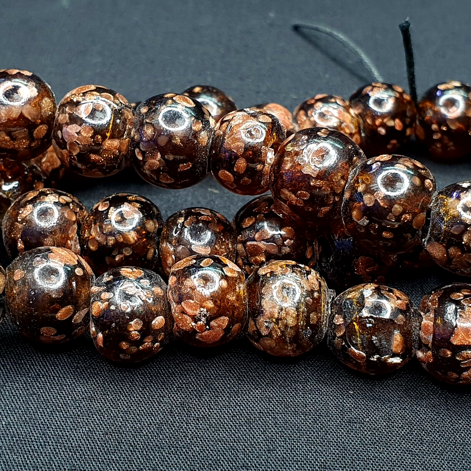 Vintage glass beads aventurine BROWN fancy trade Beads 12MM