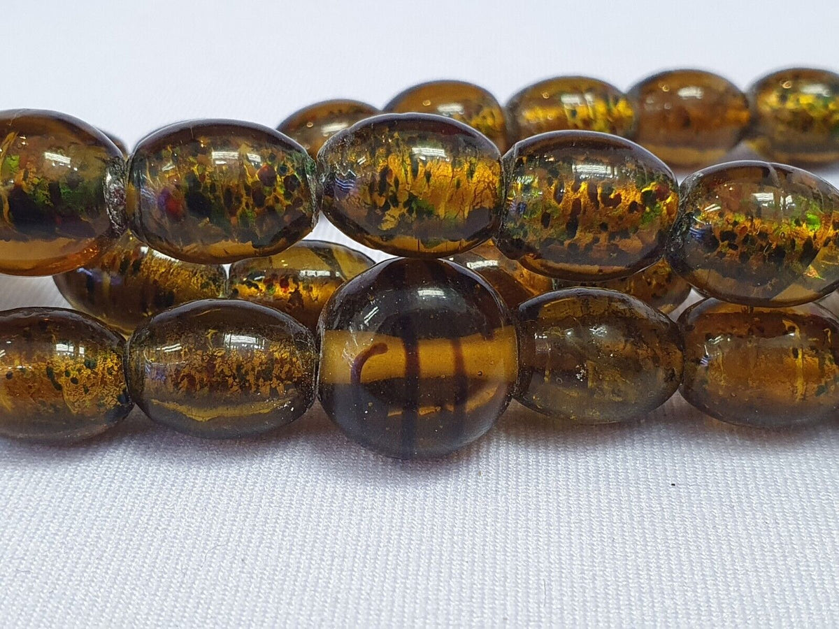 Vintage Glass Beads Amber Yellows Fancy Trade Beads 12x14MM Long Strand