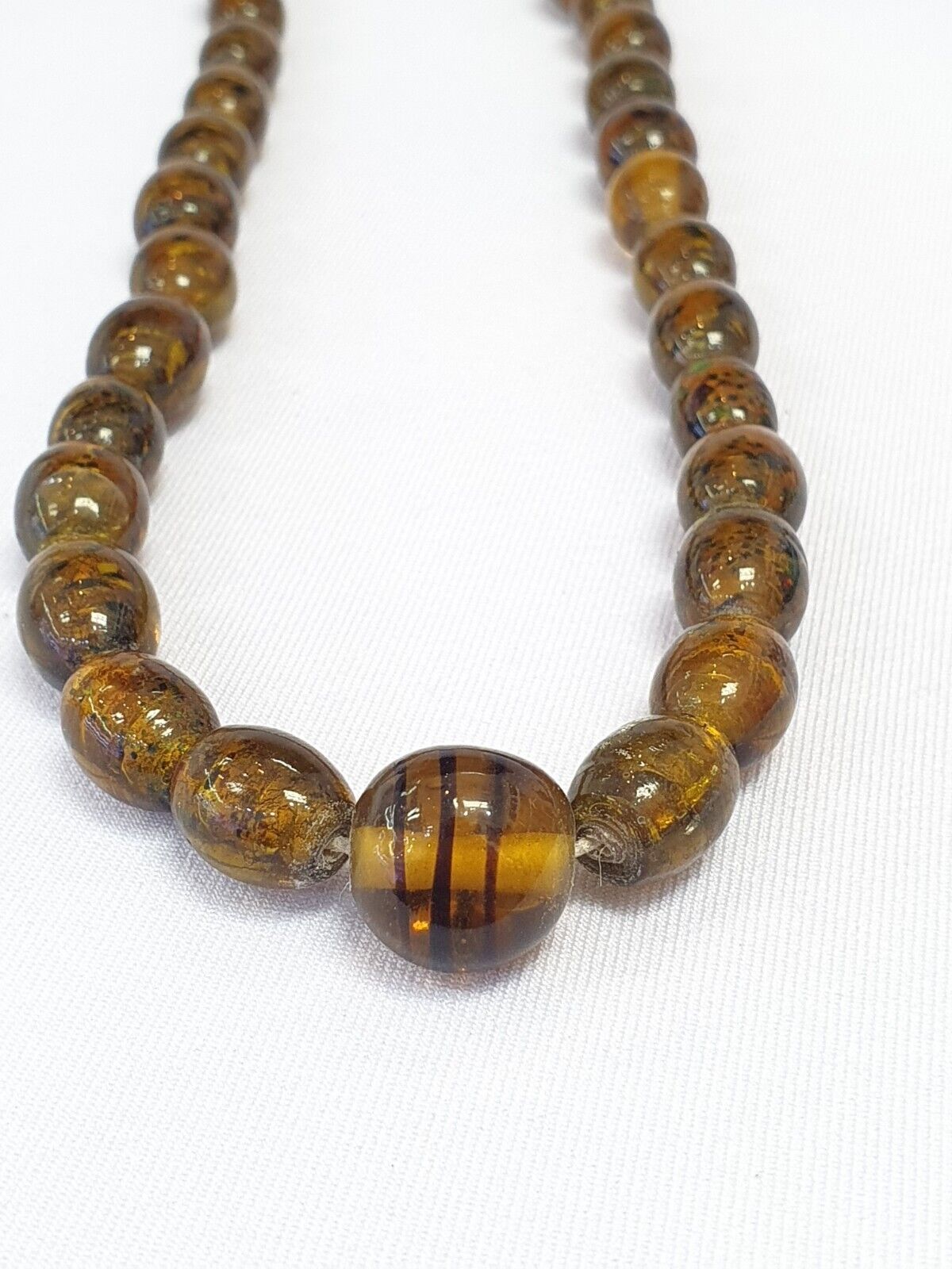 Vintage  glass beads AMBER Yellows fancy trade Beads 12x14MM long STRAND