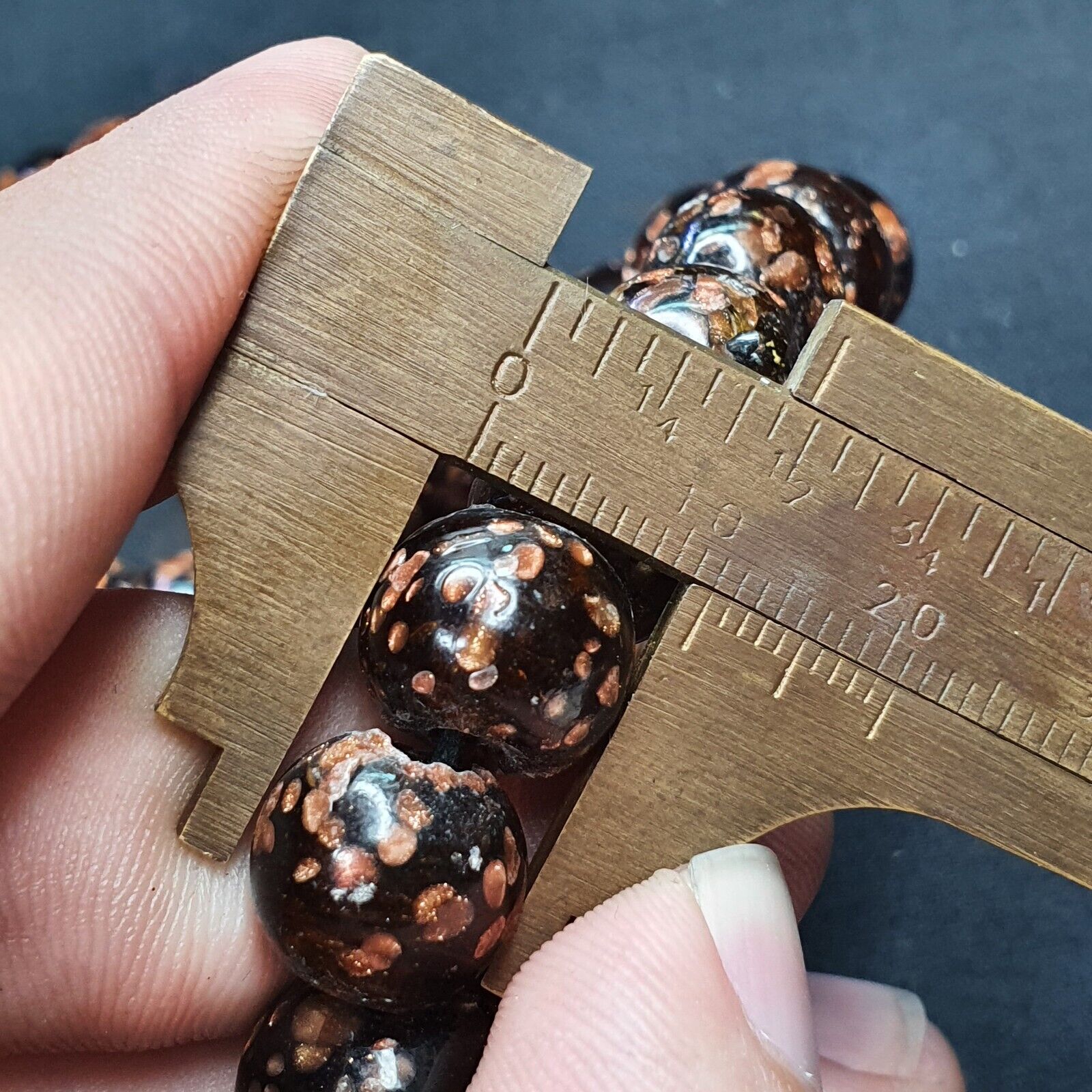 Vintage glass beads aventurine BROWN fancy trade Beads 12MM