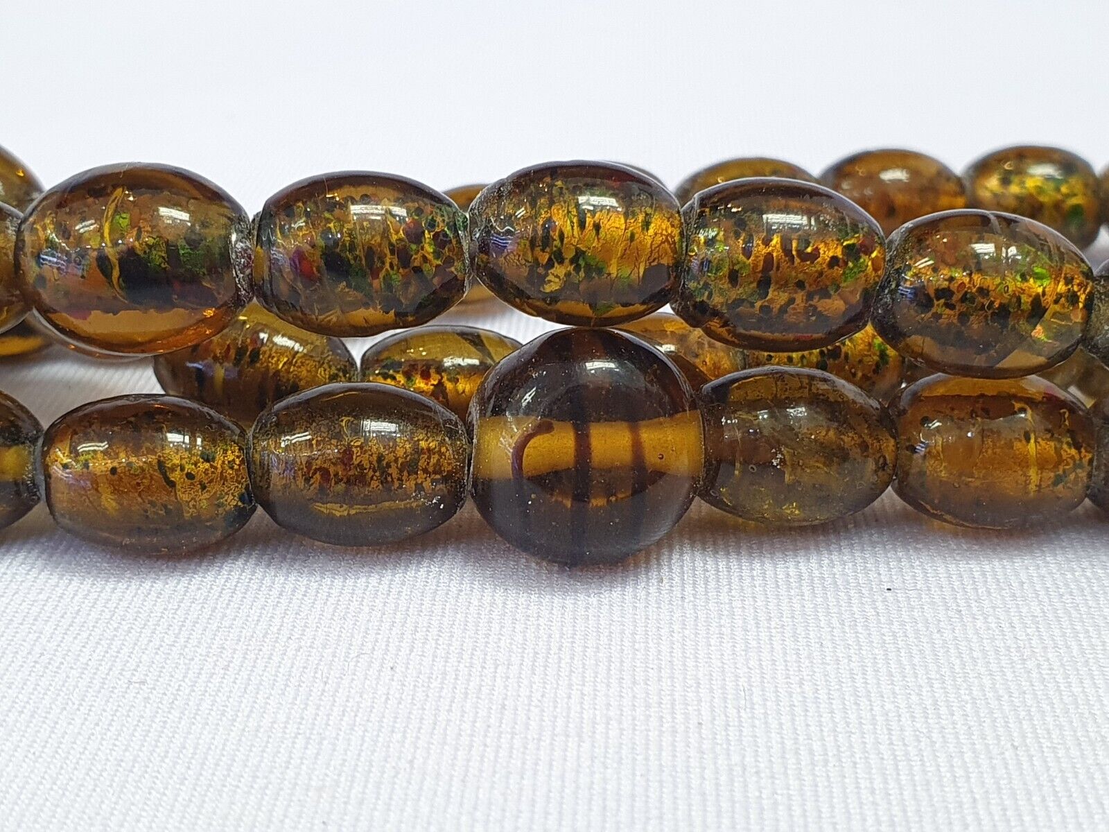 Vintage  glass beads AMBER Yellows fancy trade Beads 12x14MM long STRAND