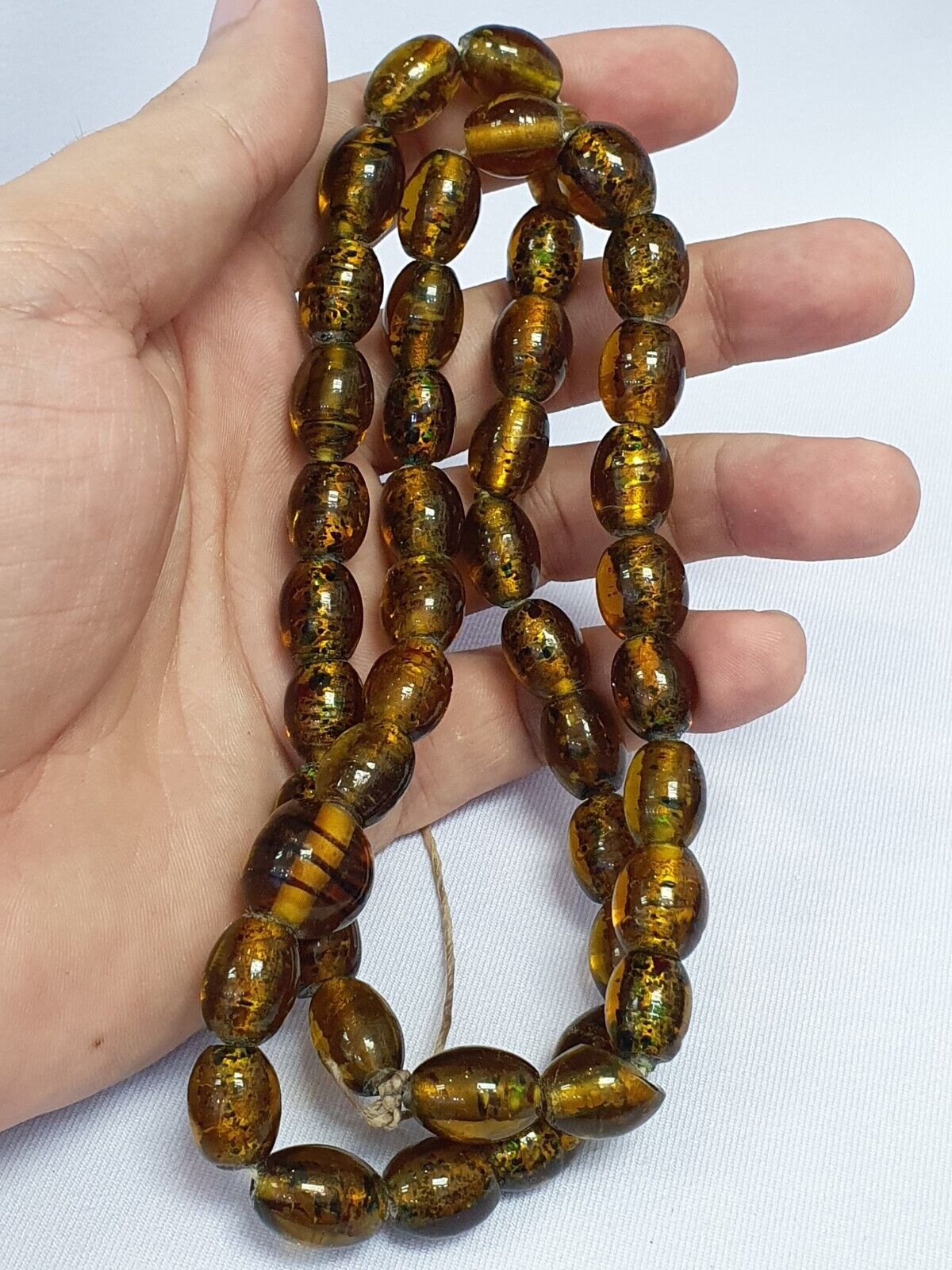 Vintage  glass beads AMBER Yellows fancy trade Beads 12x14MM long STRAND