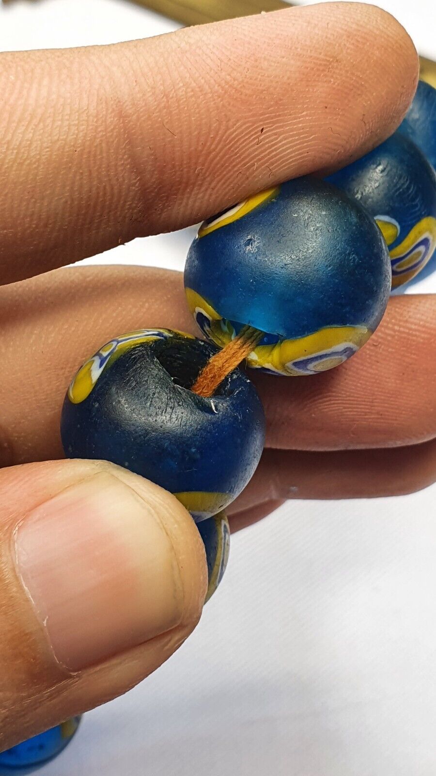復古古董淺藍色黃色眼睛非洲貿易玻璃珠項鍊