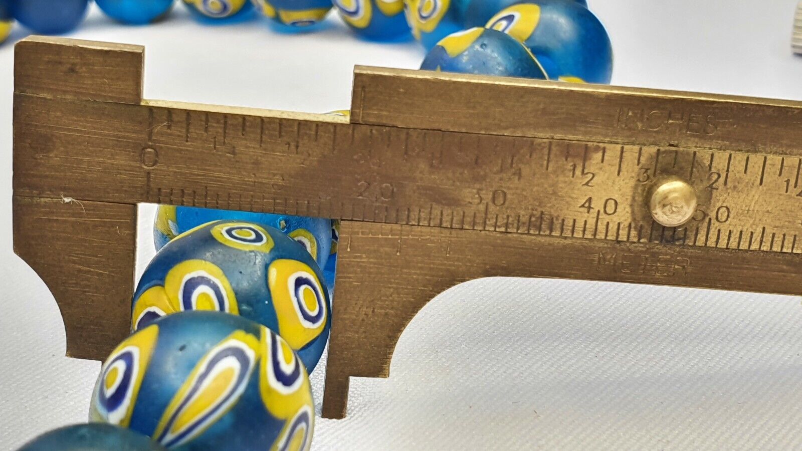 Vintage Antique light Blue yellow Eyes African trade Glass Beads Necklace