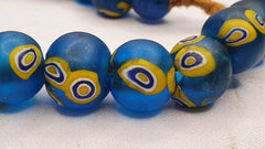 Vintage Antique light Blue yellow Eyes African trade Glass Beads Necklace