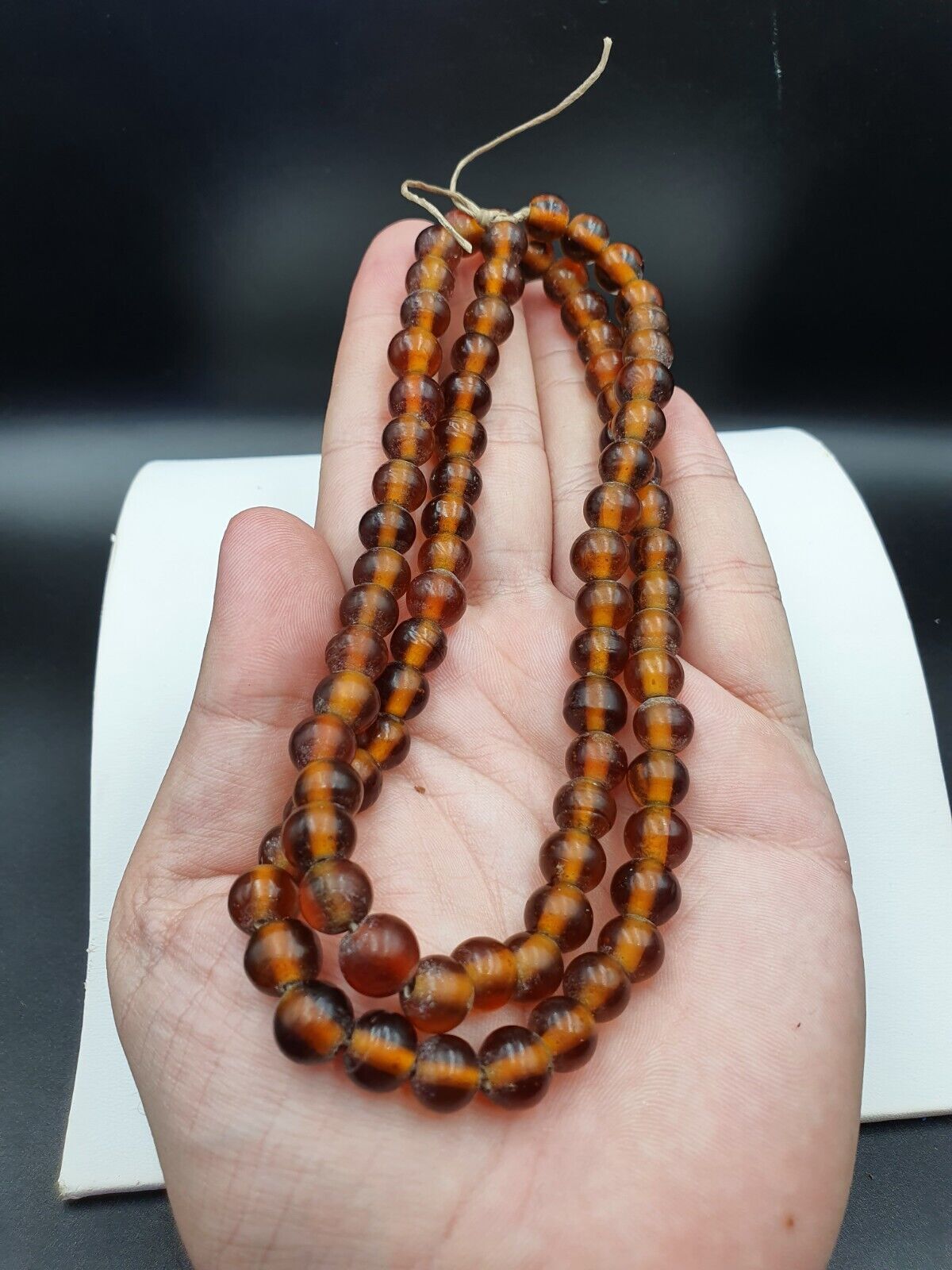 Vintage glass beads BROWN fancy trade Beads 9.5MM Strand