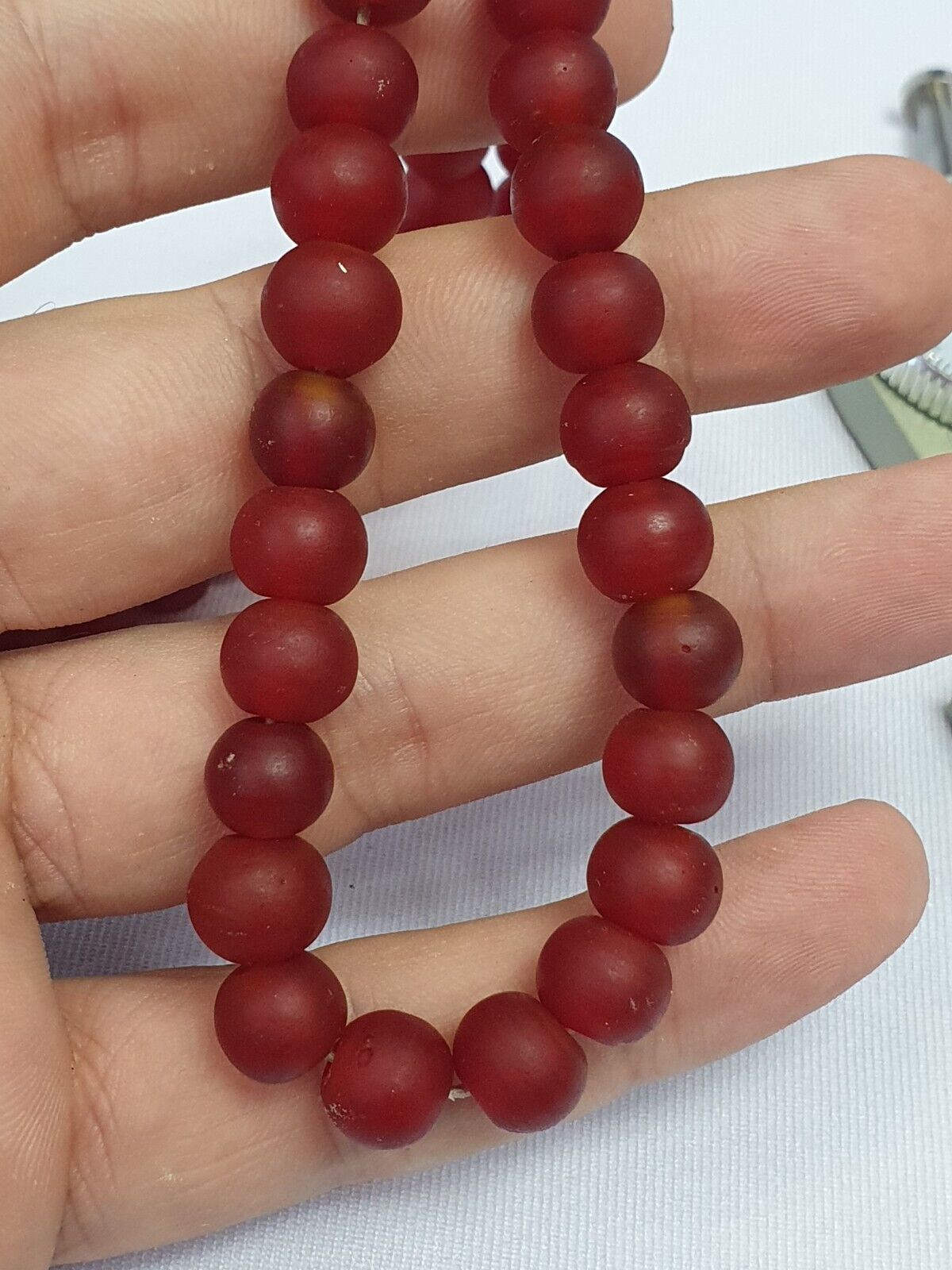 Vintage Venetian glass beads RUBY RED fancy trade Beads 9.5MM Full Strand