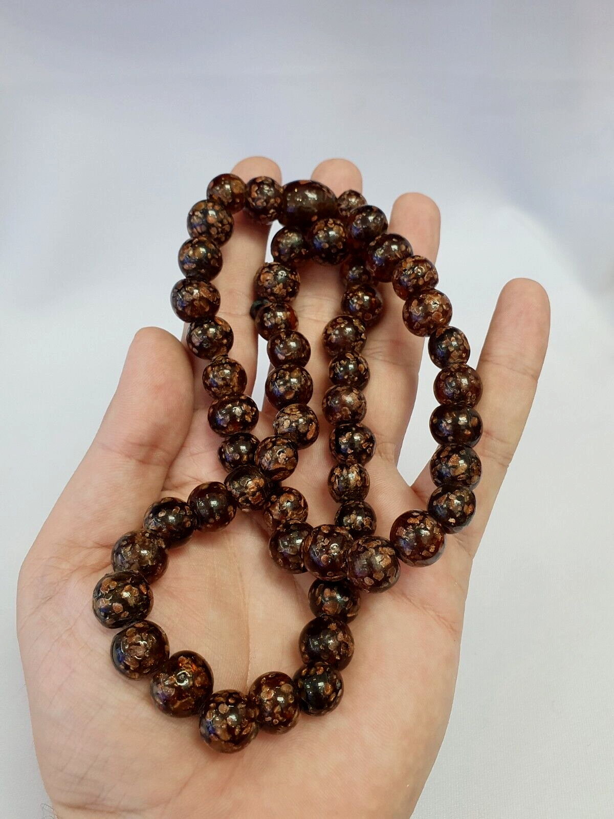 Vintage glass beads aventurine BROWN fancy trade Beads 12MM