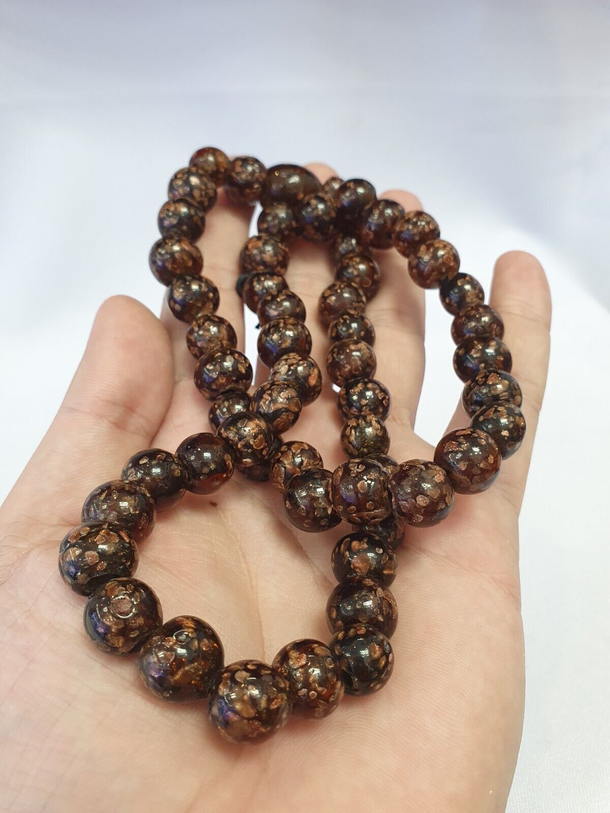 Vintage glass beads aventurine BROWN fancy trade Beads 12MM