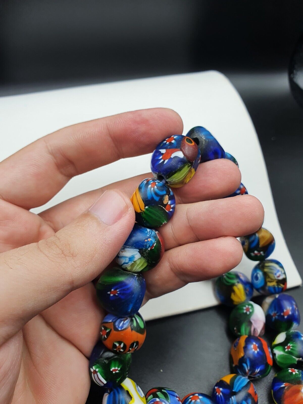 Beautiful Vintage trade Beads Beaded Necklace 17mm