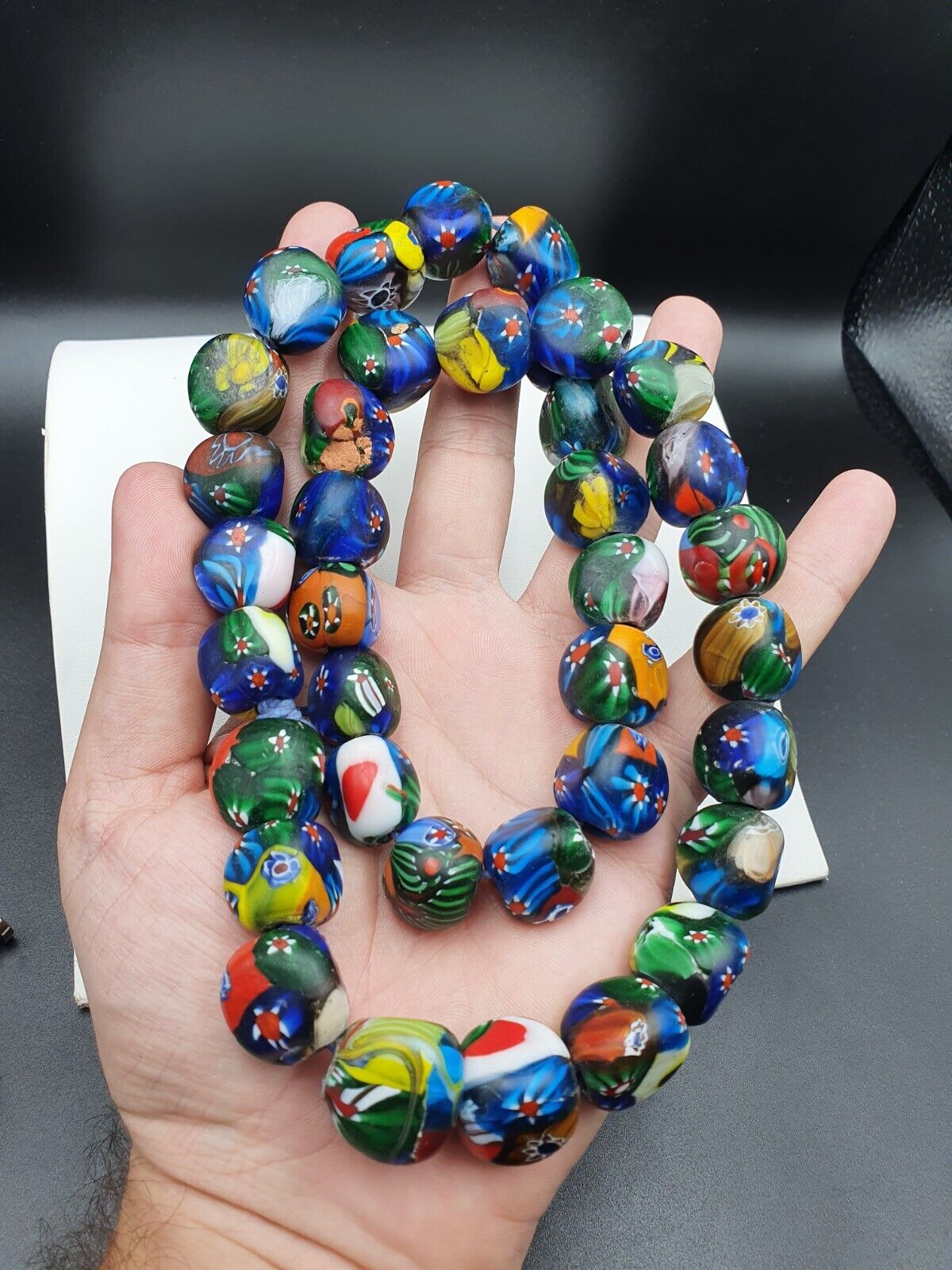 Beautiful Vintage trade Beads Beaded Necklace 17mm