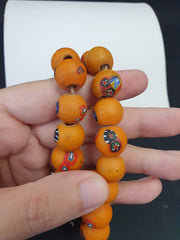 Art Deco Vene urano Millefiori Mosaic Glass Beads Strand