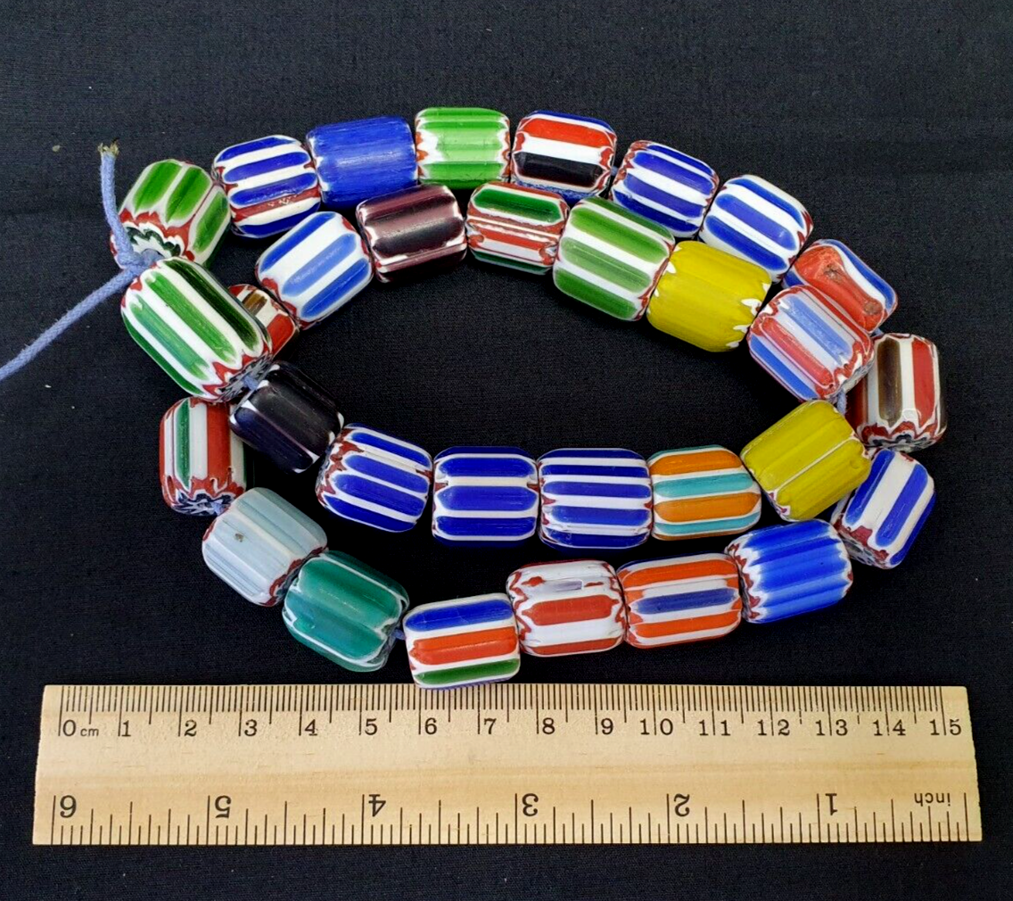 Vintage Venetian Trade beads African Glass Chevron Beads Long Strand 35 BEADS