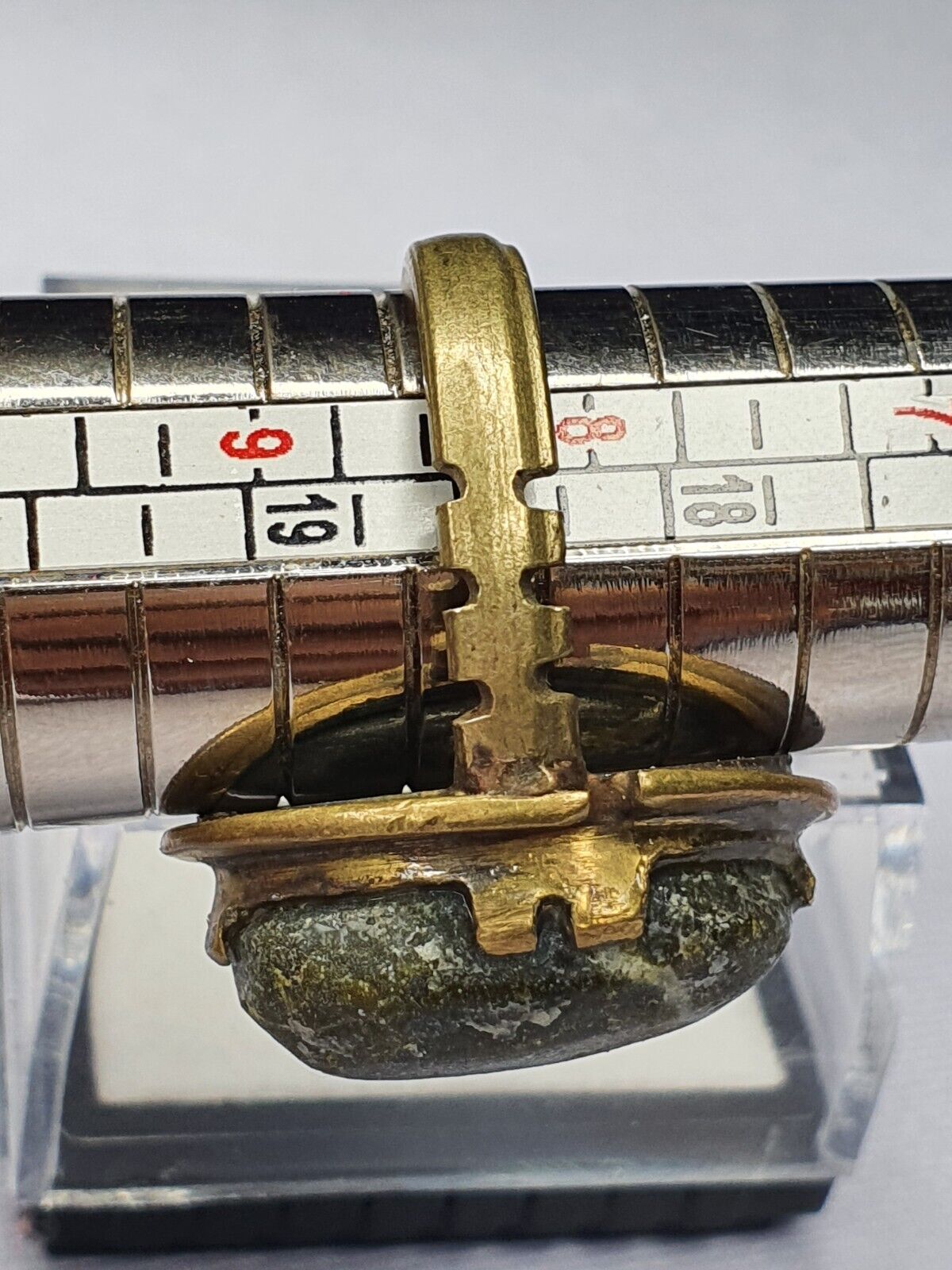 精美古董金鍍銀黃銅青銅玉凸面戒指