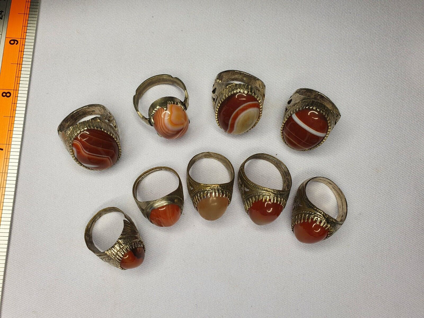 FEINE ANTIKE 9 Stück GOLD SILBER Messing Bronze alte ACHAT Karneol Stein RINGE