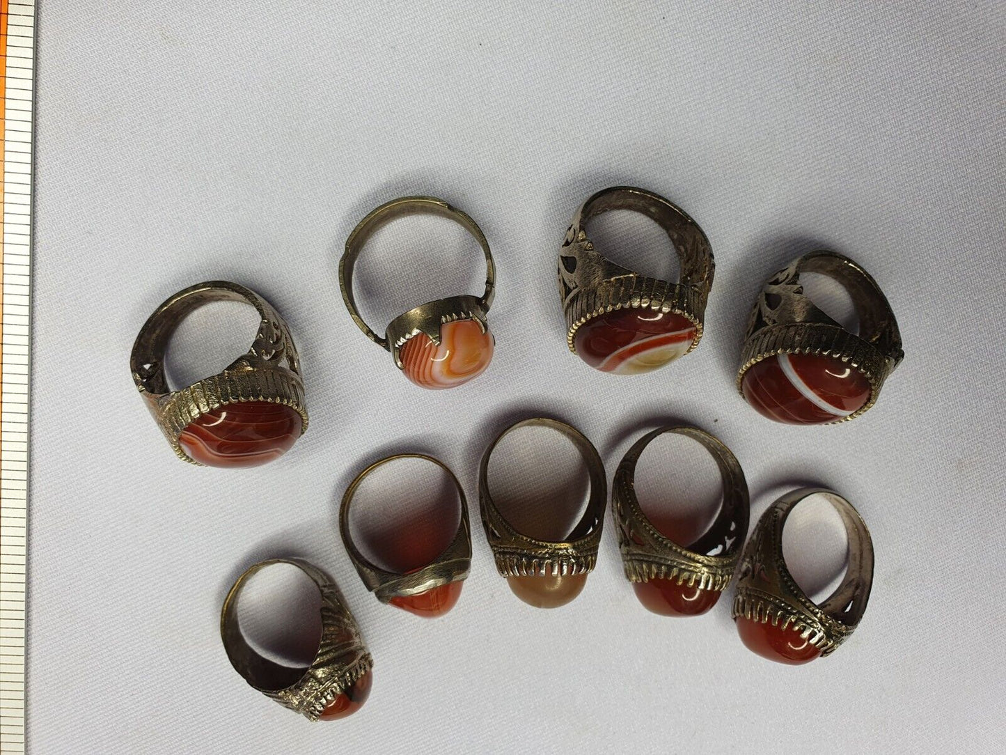FEINE ANTIKE 9 Stück GOLD SILBER Messing Bronze alte ACHAT Karneol Stein RINGE