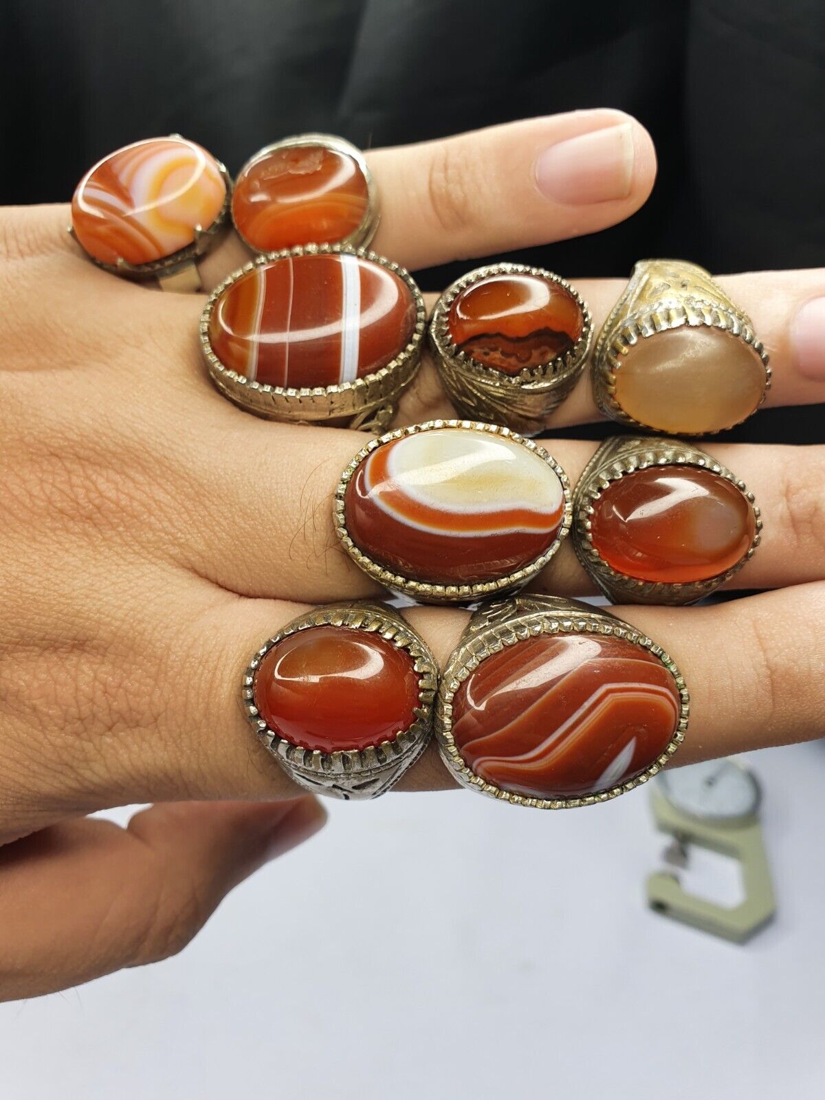 FEINE ANTIKE 9 Stück GOLD SILBER Messing Bronze alte ACHAT Karneol Stein RINGE