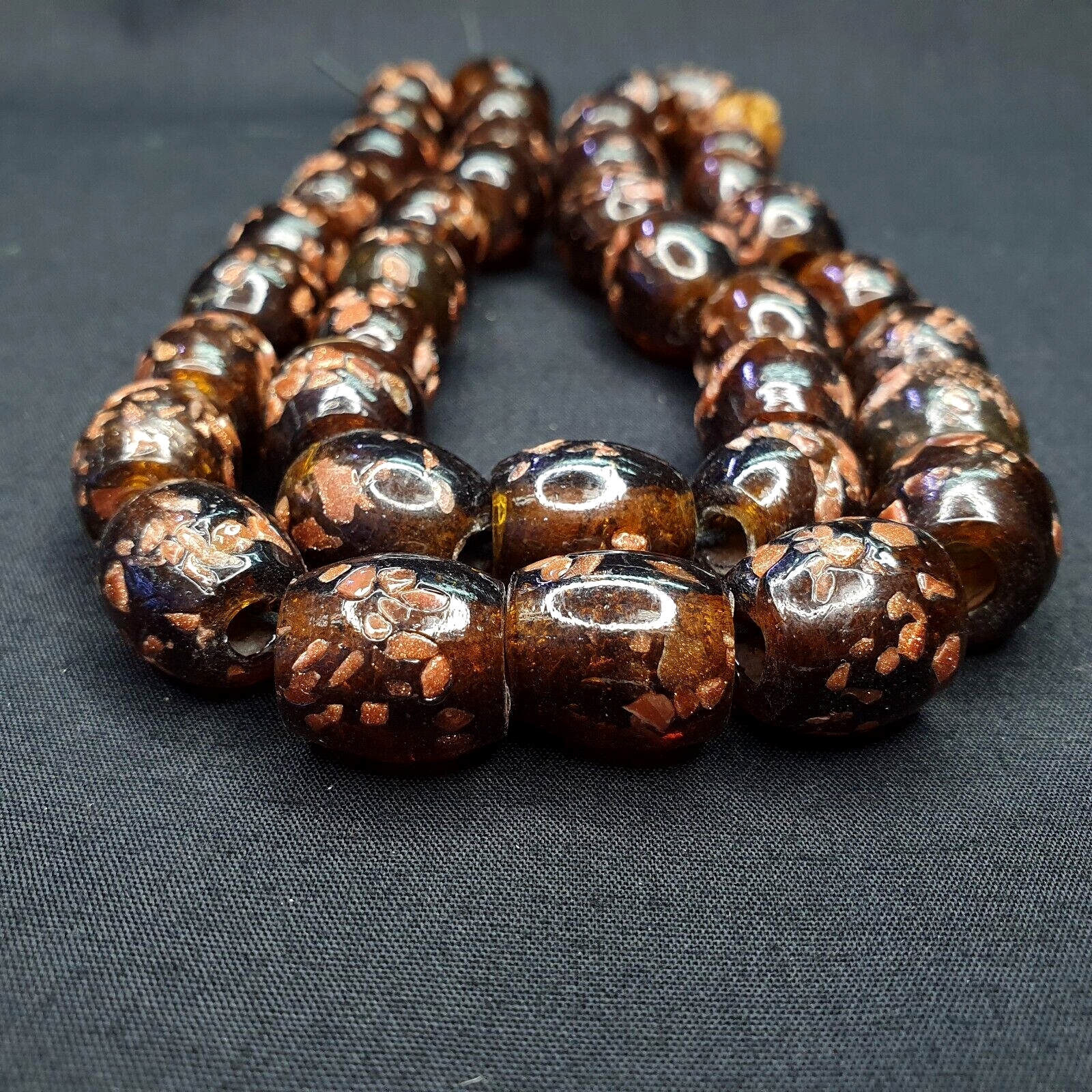 Vintage glass beads aventurine BROWN fancy trade Beads 15x15MM