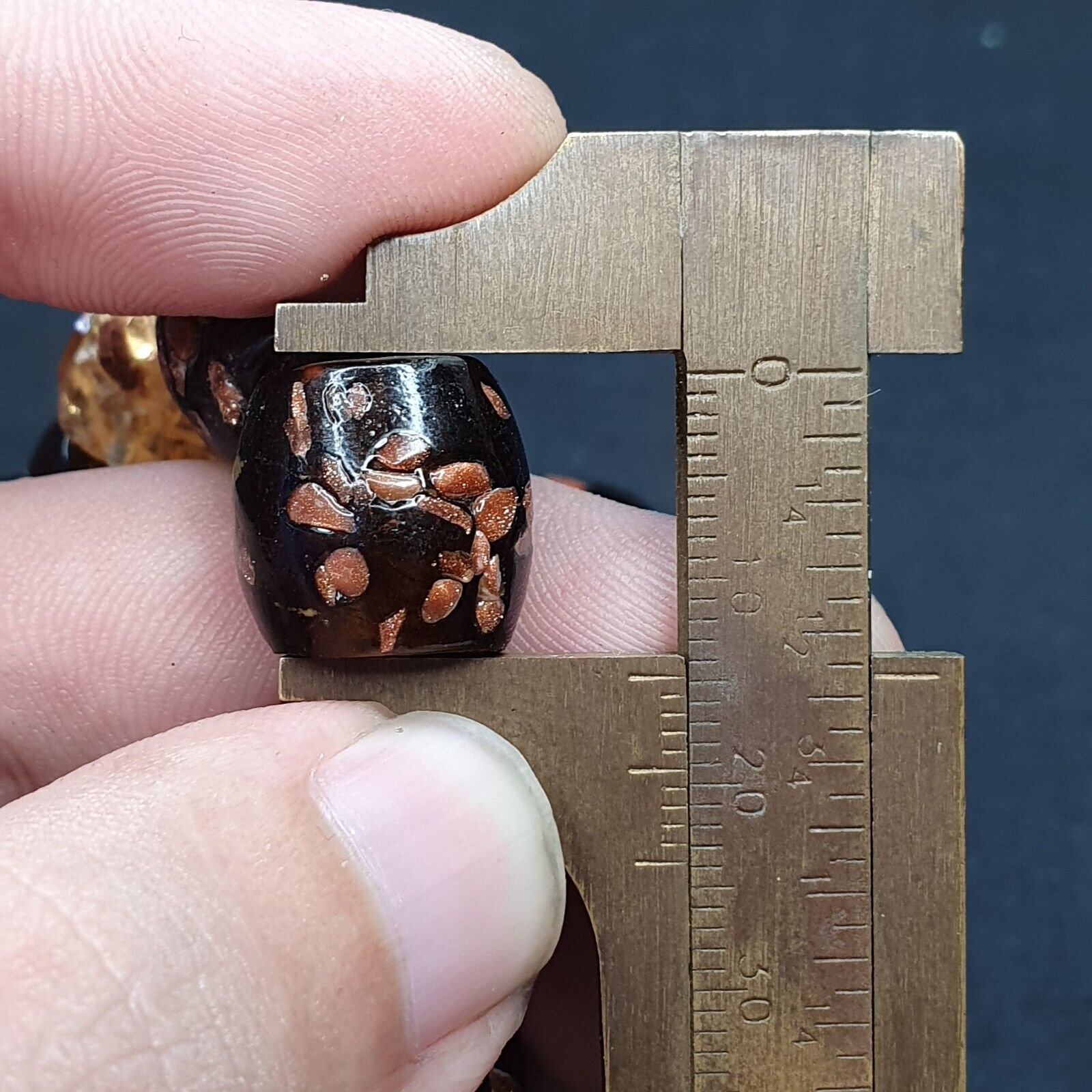 Vintage glass beads aventurine BROWN fancy trade Beads 15x15MM