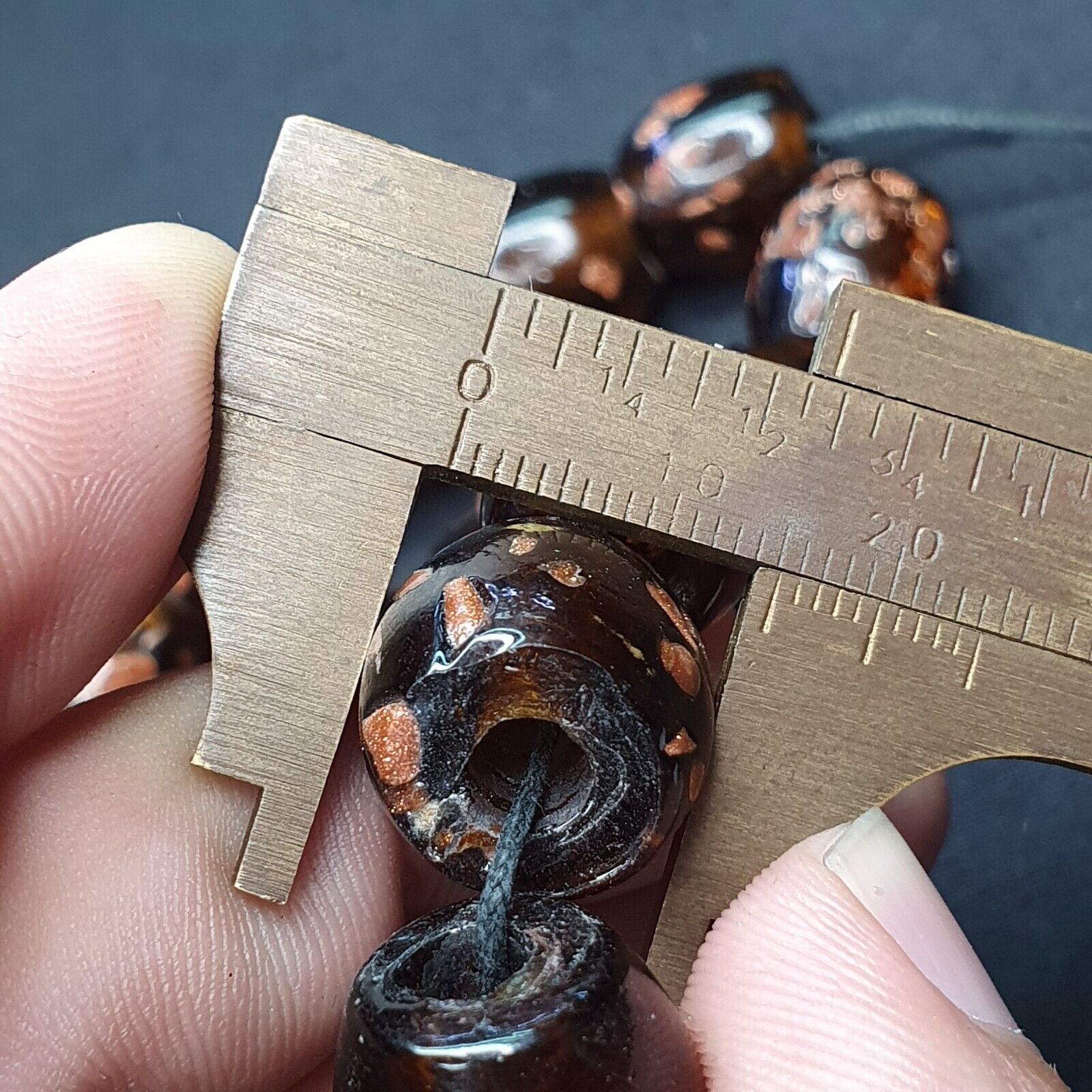 Vintage glass beads aventurine BROWN fancy trade Beads 15x15MM