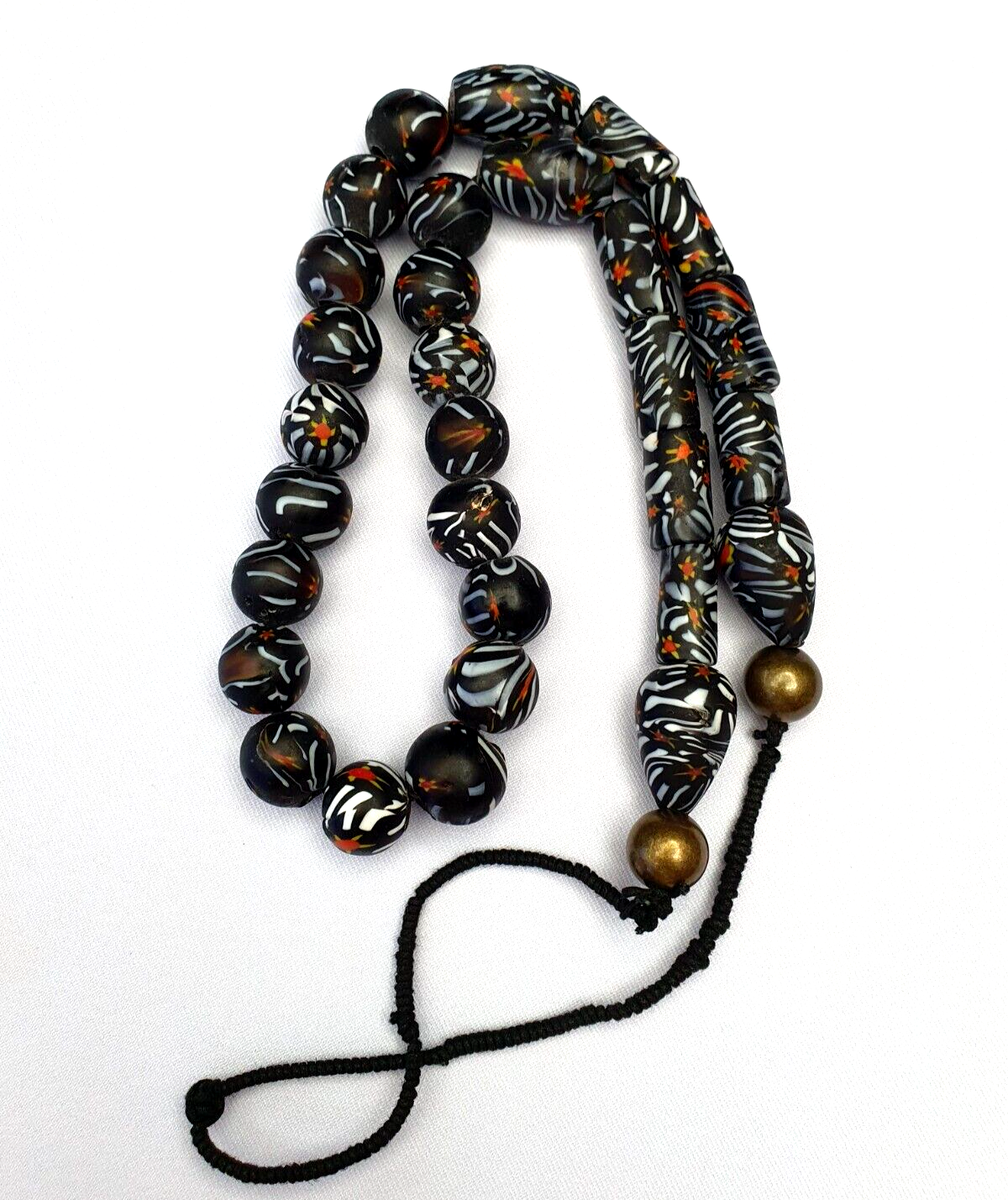 Vintage Zebra Traded glass Beads / Beaded long Necklace