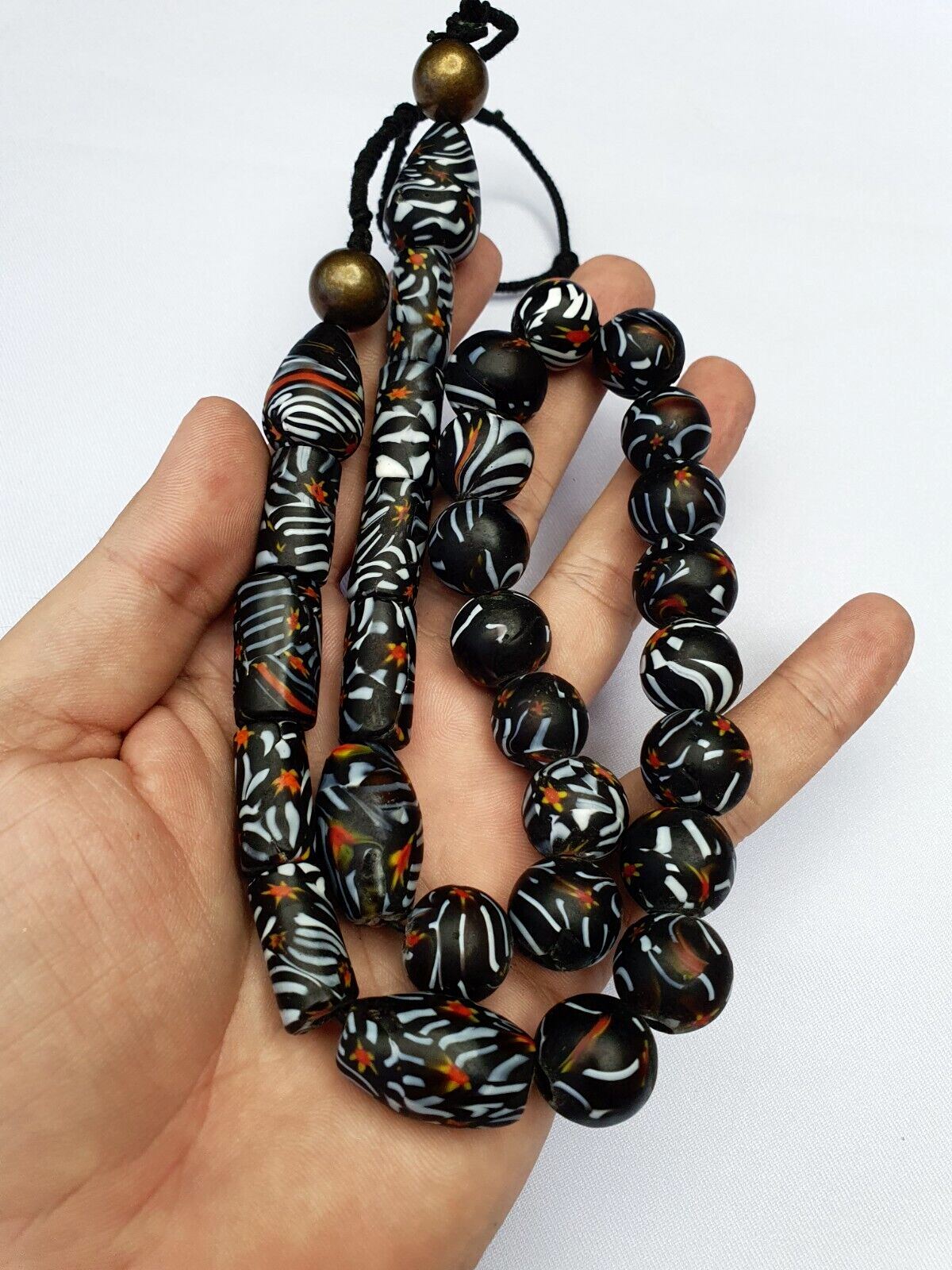 Vintage Zebra Traded glass Beads / Beaded long Necklace