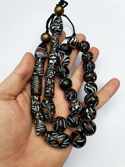 East Oasis Vintage Zebra Traded Glass Beads Beaded Long Necklace, Multicolour Full Strand
