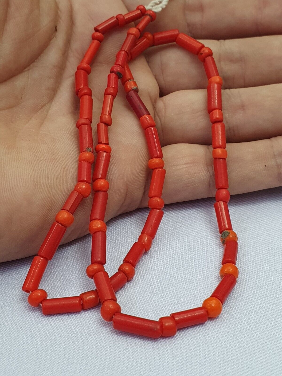 East Oasis Vintage Orange Glass Trade Bead Necklace - Authentic Old African Strand