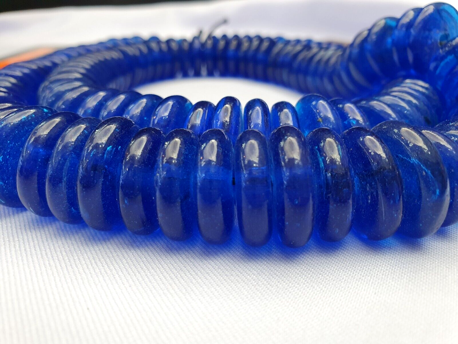 Vintage COBALT BLUE TRADE BEADS GLASS Donuts / NECKLACE - 135 Beads