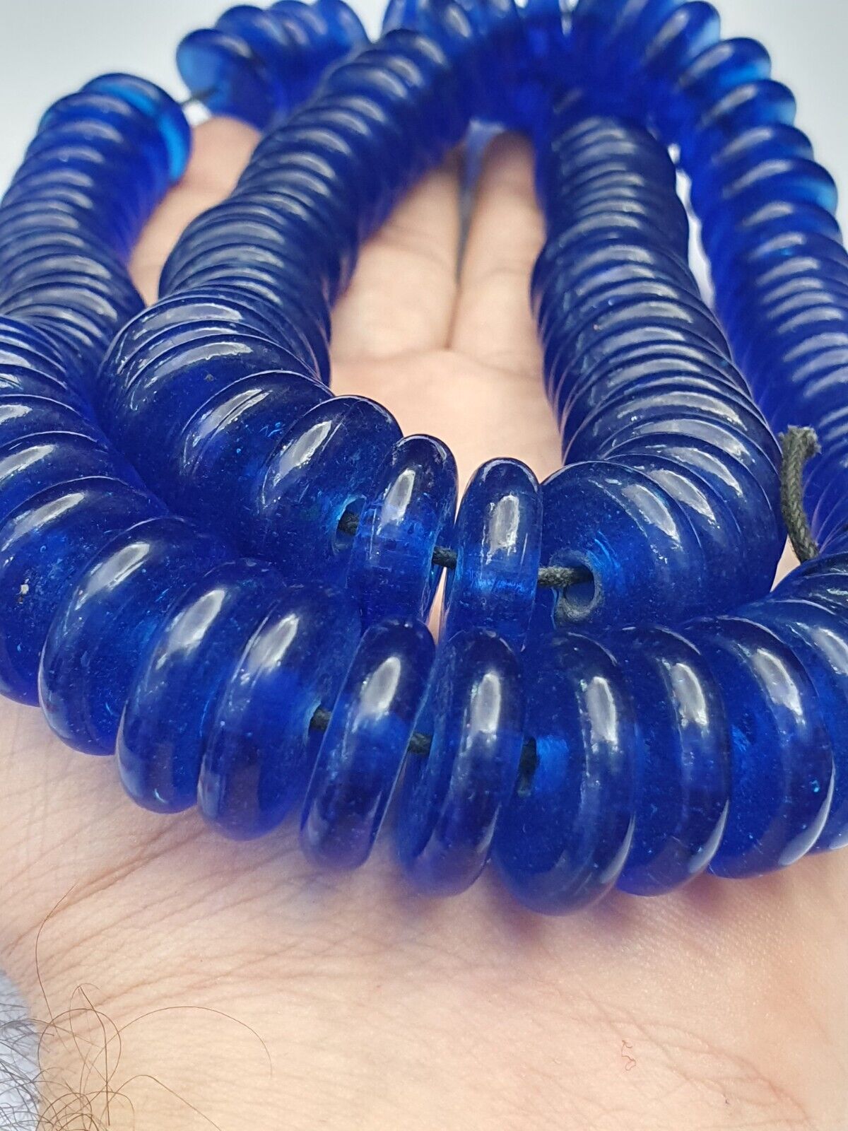 Vintage COBALT BLUE TRADE BEADS GLASS Donuts / NECKLACE - 135 Beads