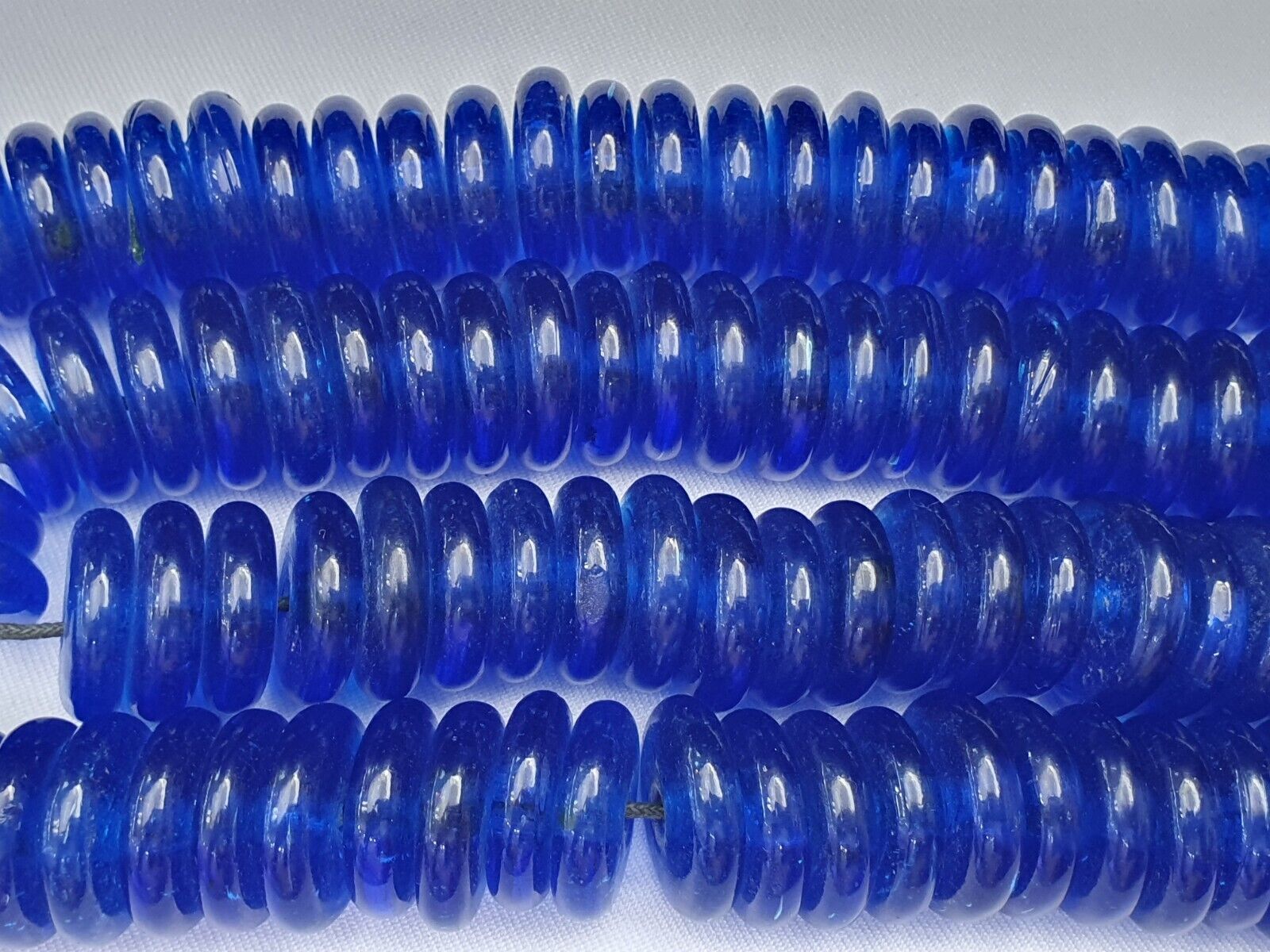 Vintage COBALT BLUE TRADE BEADS GLASS Donuts / NECKLACE - 135 Beads