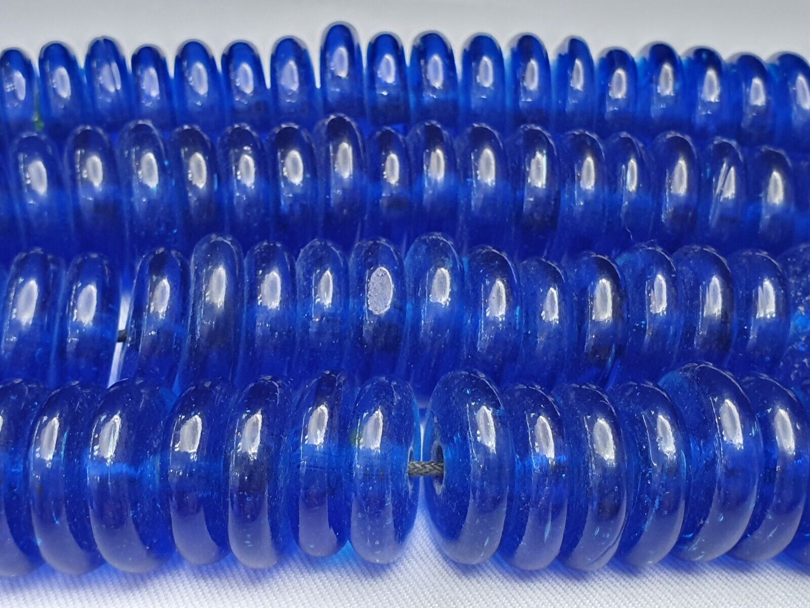 Vintage COBALT BLUE TRADE BEADS GLASS Donuts / NECKLACE - 135 Beads