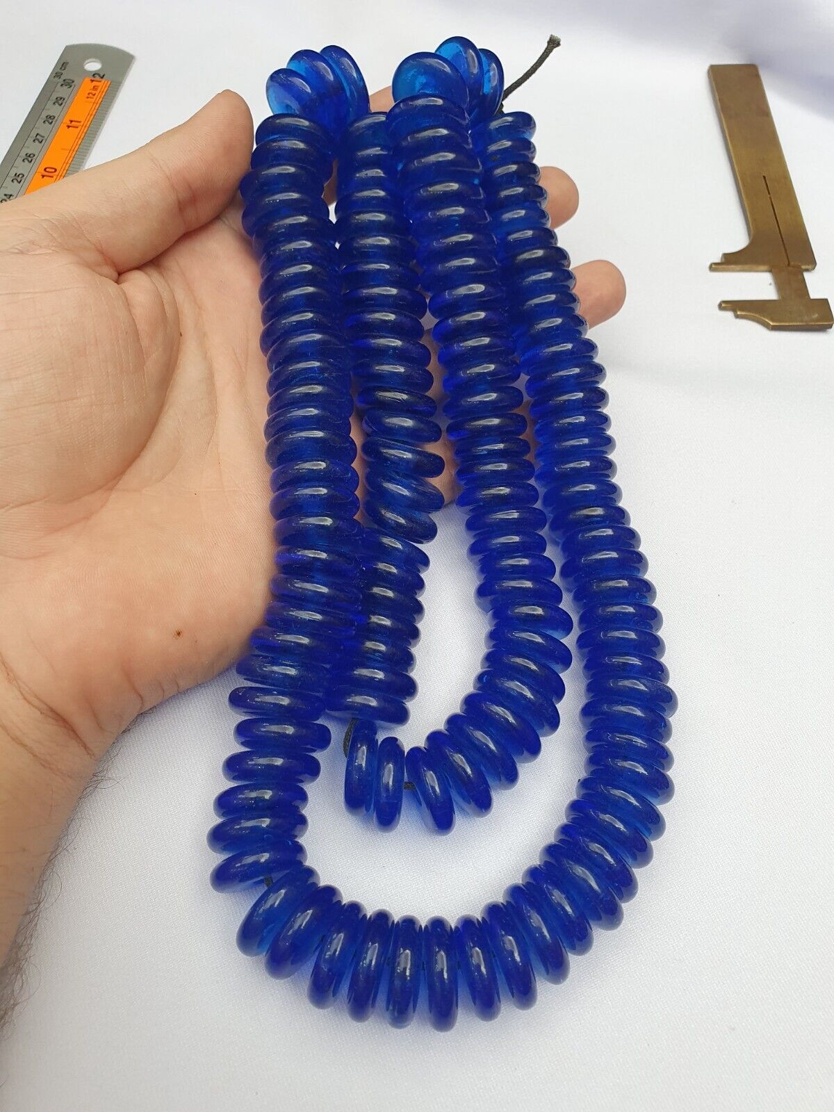 Vintage COBALT BLUE TRADE BEADS GLASS Donuts / NECKLACE - 135 Beads