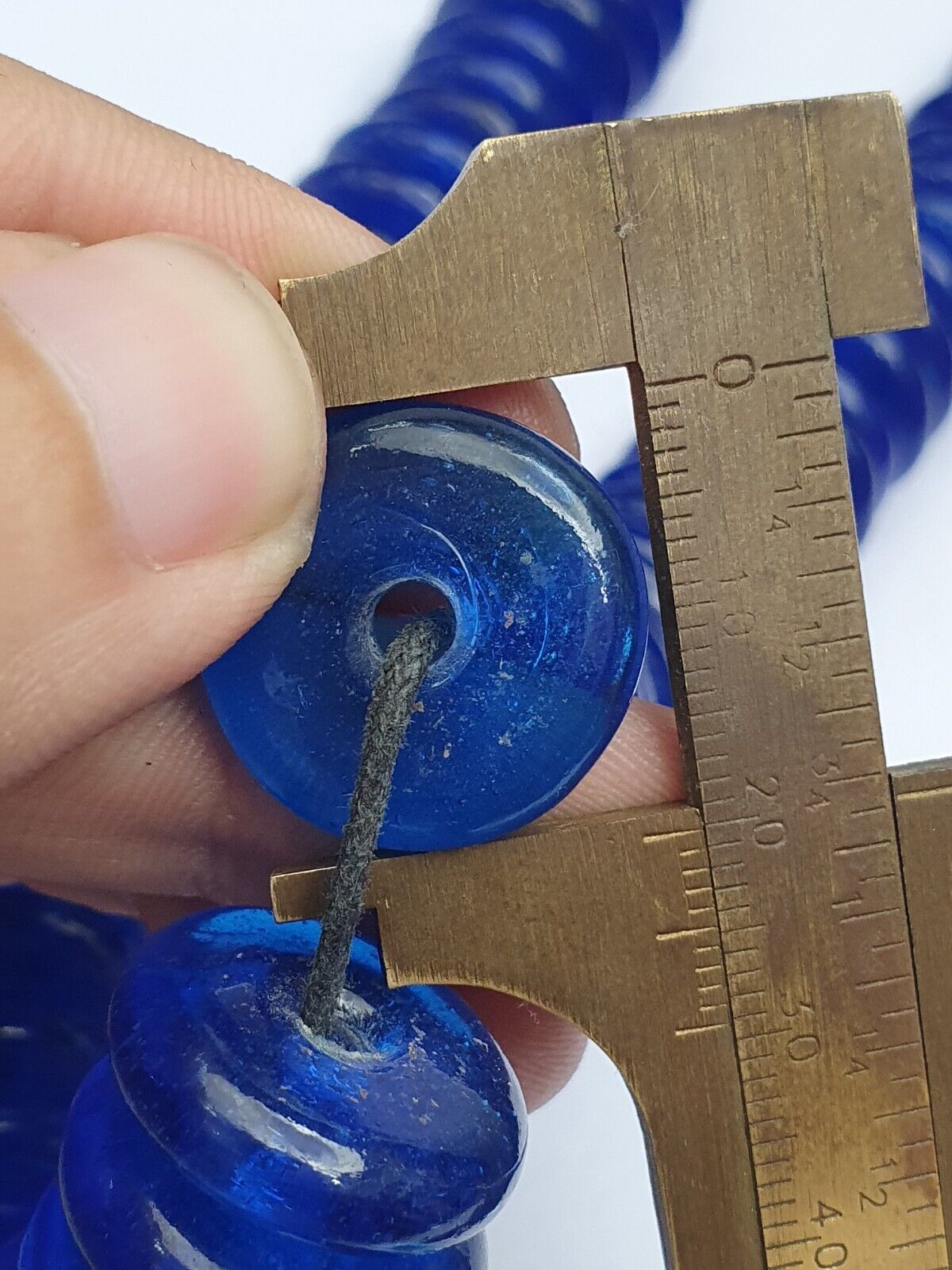 Vintage COBALT BLUE TRADE BEADS GLASS Donuts / NECKLACE - 135 Beads
