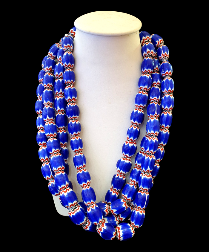 East Oasis Vintage Venetian Chevron Trade Beads - Six Layer Blue Glass 22 Inch Strand