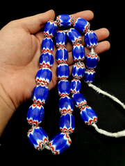 East Oasis Vintage Venetian Chevron Trade Beads - Six Layer Blue Glass 22 Inch Strand