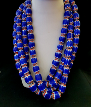 East Oasis Vintage Venetian Chevron Trade Beads - Six Layer Blue Glass 22 Inch Strand