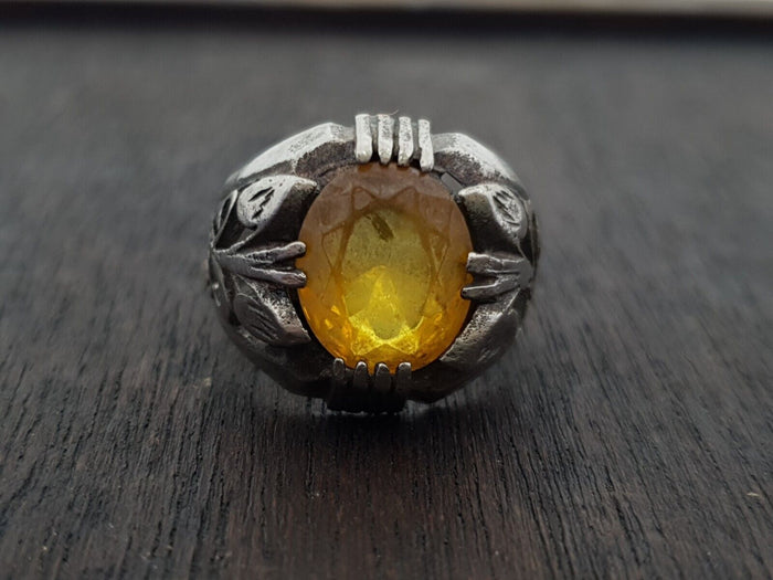 Antique Near Eastern Old Huge Ring with Ancient Yellow Stone Ring