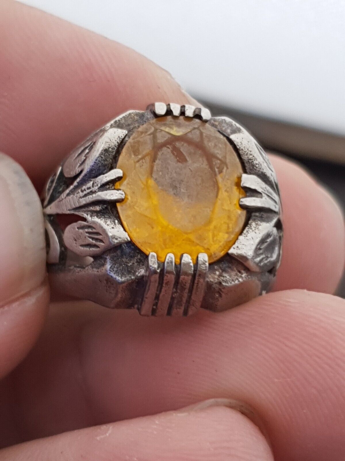 Antique Near Eastern Old huge Ring With natural gemstone jewelry