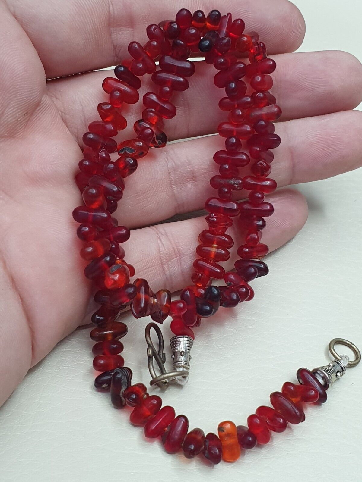 古董舊珠子交易紅色玻璃珠珠寶項鍊 Mala